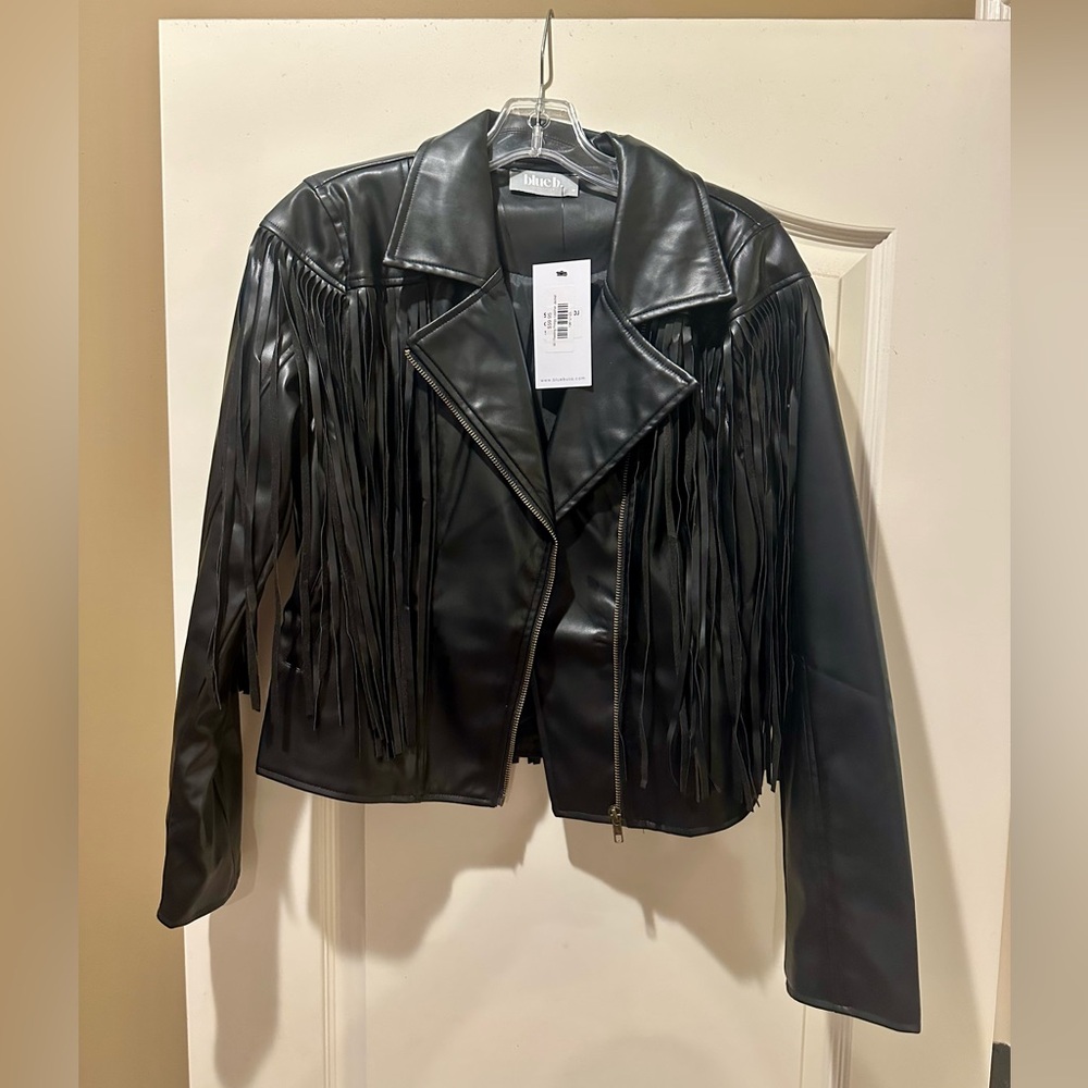 Black foe leather with fringe size Medium fits